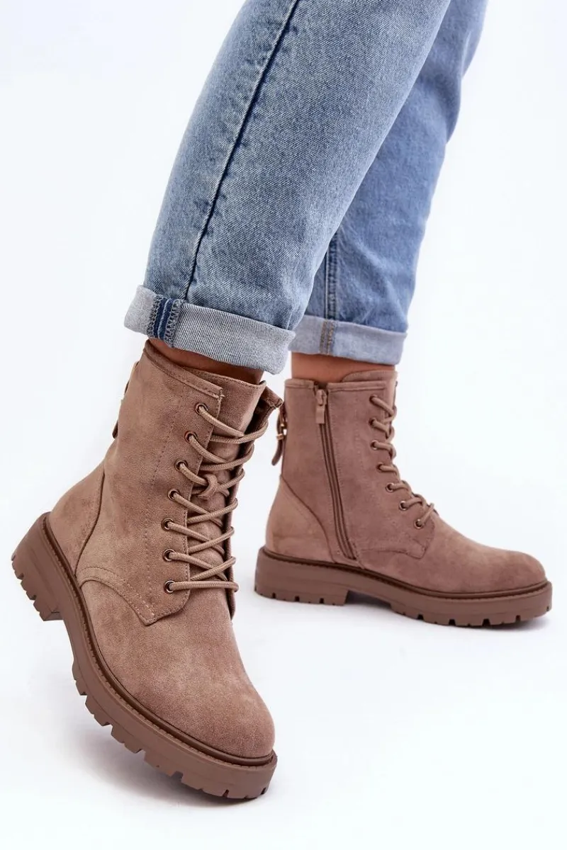 Discount Boto Damskie Botki Workery Na Suwak Ciemnobeżowe Ninsuni