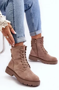 Discount Boto Damskie Botki Workery Na Suwak Ciemnobeżowe Ninsuni