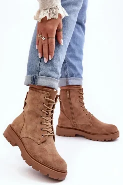 Botki Sznurowane|Botki Zimowe Damskie>Boto Damskie Botki Workery Na Suwak Jasnobrązowe Ninsuni