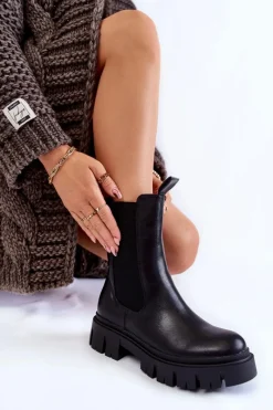 Discount Damskie Botki Workery Na Platformie Czarne Aliana Damskie Czarne Botki|Botki Zimowe Damskie