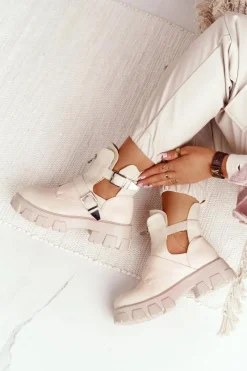 Discount Damskie Botki Workery Na Platformie Beżowe Cosmic Love Damskie Botki Wiosenne|Czarne Botki