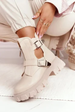 Discount Damskie Botki Workery Na Platformie Beżowe Cosmic Love Damskie Botki Wiosenne|Czarne Botki