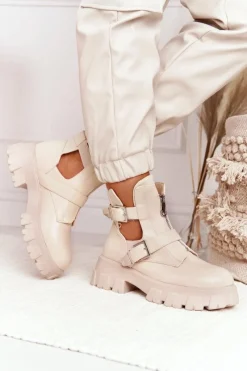 Discount Damskie Botki Workery Na Platformie Beżowe Cosmic Love Damskie Botki Wiosenne|Czarne Botki