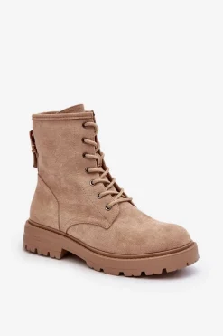 Botki Zimowe Damskie|Brązowe I Beżowe Botki>Boto Damskie Botki Workery Na Suwak Jasnobeżowe Ninsuni