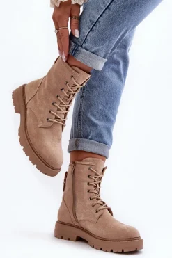 Botki Zimowe Damskie|Brązowe I Beżowe Botki>Boto Damskie Botki Workery Na Suwak Jasnobeżowe Ninsuni