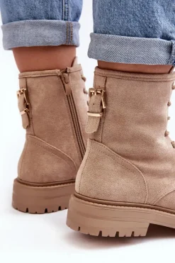 Botki Zimowe Damskie|Brązowe I Beżowe Botki><noscript><img width=