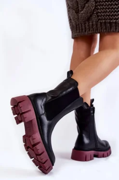 Online Evento Damskie Botki Workery Na Platformie Czarno-Bordowe Aliana
