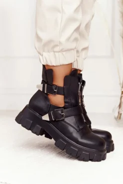 Botki Wiosenne|Czarne Botki>Boto Damskie Botki Workery Na Platformie Czarne Cosmic Love