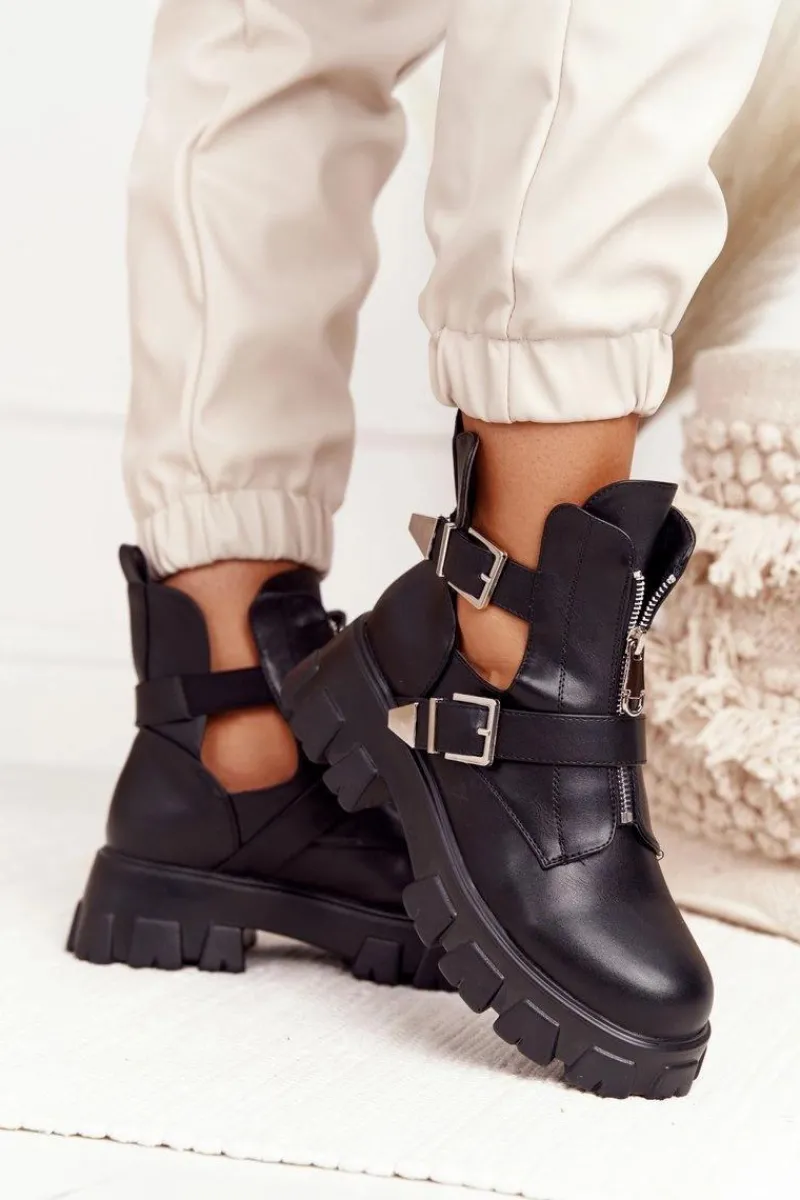 Botki Wiosenne|Czarne Botki>Boto Damskie Botki Workery Na Platformie Czarne Cosmic Love