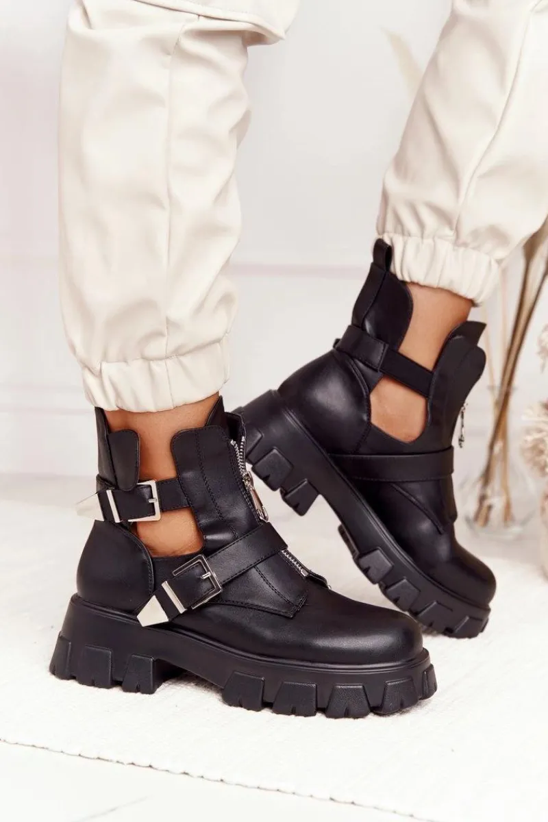 Botki Wiosenne|Czarne Botki>Boto Damskie Botki Workery Na Platformie Czarne Cosmic Love