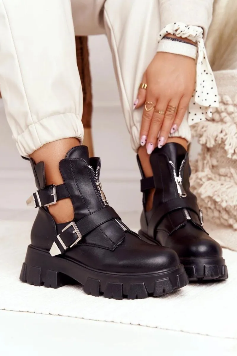 Botki Wiosenne|Czarne Botki>Boto Damskie Botki Workery Na Platformie Czarne Cosmic Love