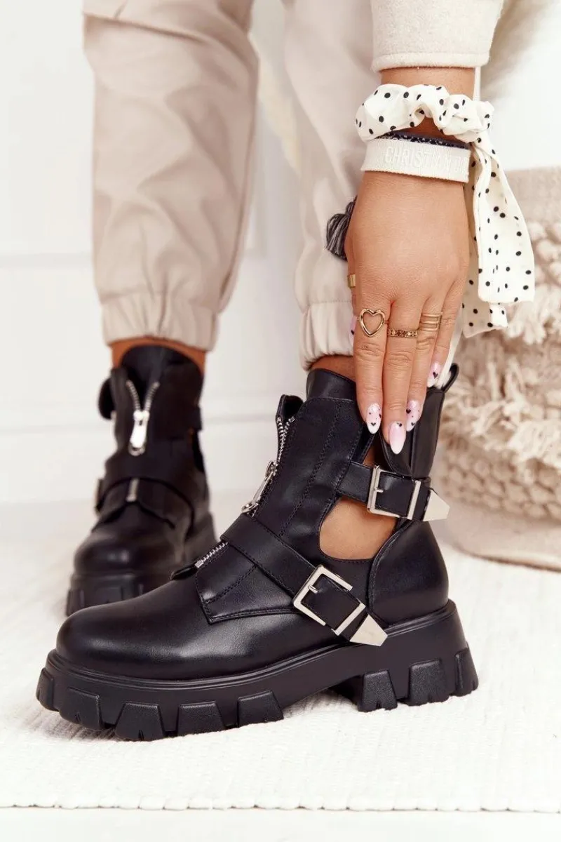 Botki Wiosenne|Czarne Botki>Boto Damskie Botki Workery Na Platformie Czarne Cosmic Love