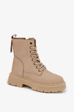 Hot Boto Damskie Botki Workery Na Zamek Beżowe Tirina Beżowy