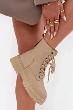 Hot Boto Damskie Botki Workery Na Zamek Beżowe Tirina Beżowy