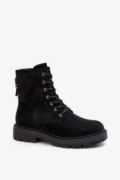 Damskie Botki Workery Na Suwak Czarne Ninsuni Damskie Botki Ocieplane|Botki Sznurowane