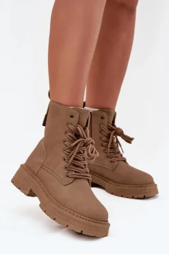 Discount Damskie Botki Workery Na Zamek Ciemnobeżowe Tirina Damskie Damskie Trapery|Botki Sznurowane