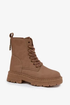 Discount Damskie Botki Workery Na Zamek Ciemnobeżowe Tirina Damskie Damskie Trapery|Botki Sznurowane