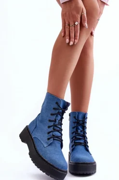 Discount Damskie Botki Workery Niebieskie Teflorna Damskie Botki Sznurowane|Brązowe I Beżowe Botki