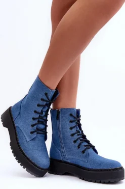 Discount Damskie Botki Workery Niebieskie Teflorna Damskie Botki Sznurowane|Brązowe I Beżowe Botki