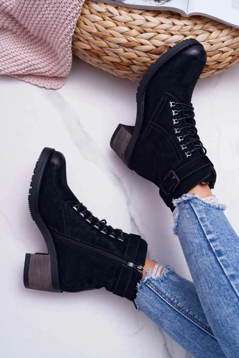 Botki Sznurowane|Botki Na Słupku>Buty Sergio Leone Damskie Botki Workery Sergio Leone Czarne BT705