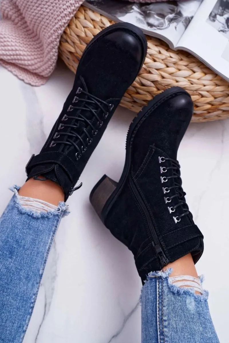 Botki Sznurowane|Botki Na Słupku>Buty Sergio Leone Damskie Botki Workery Sergio Leone Czarne BT705