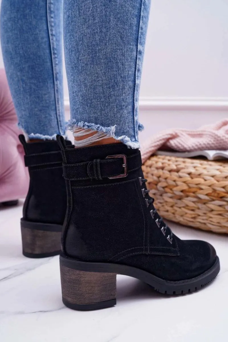 Botki Sznurowane|Botki Na Słupku>Buty Sergio Leone Damskie Botki Workery Sergio Leone Czarne BT705