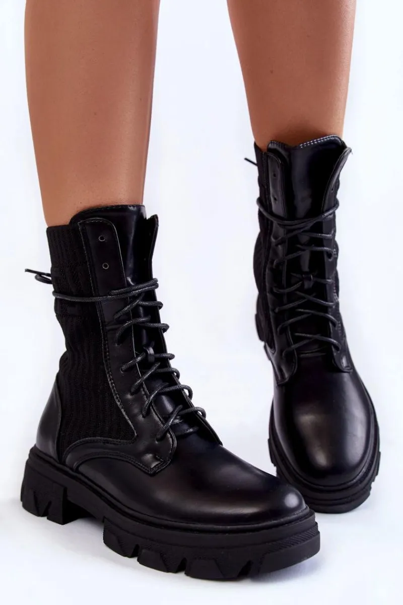 Online Boto Damskie Botki Workery Sznurowane Czarne Marlissa