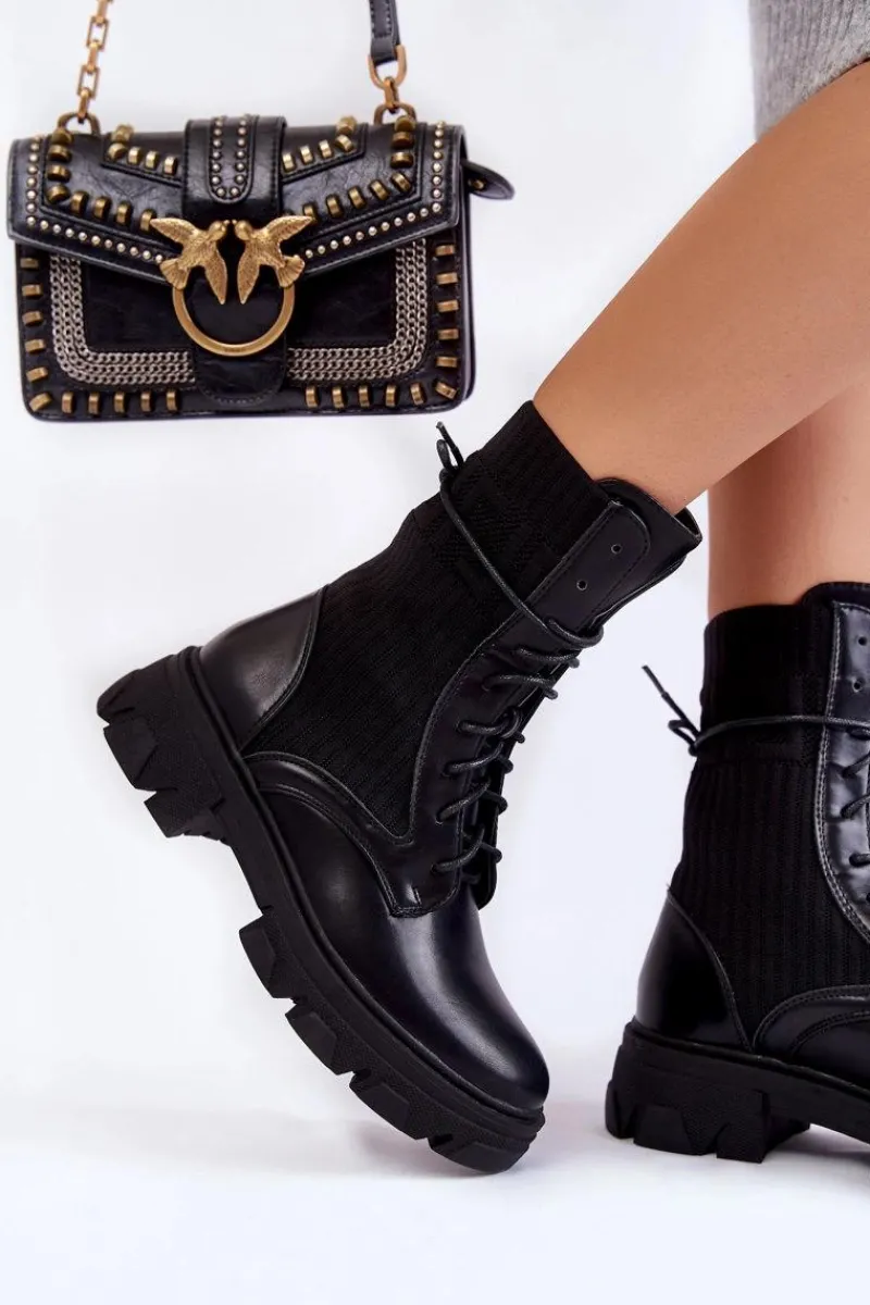 Online Boto Damskie Botki Workery Sznurowane Czarne Marlissa