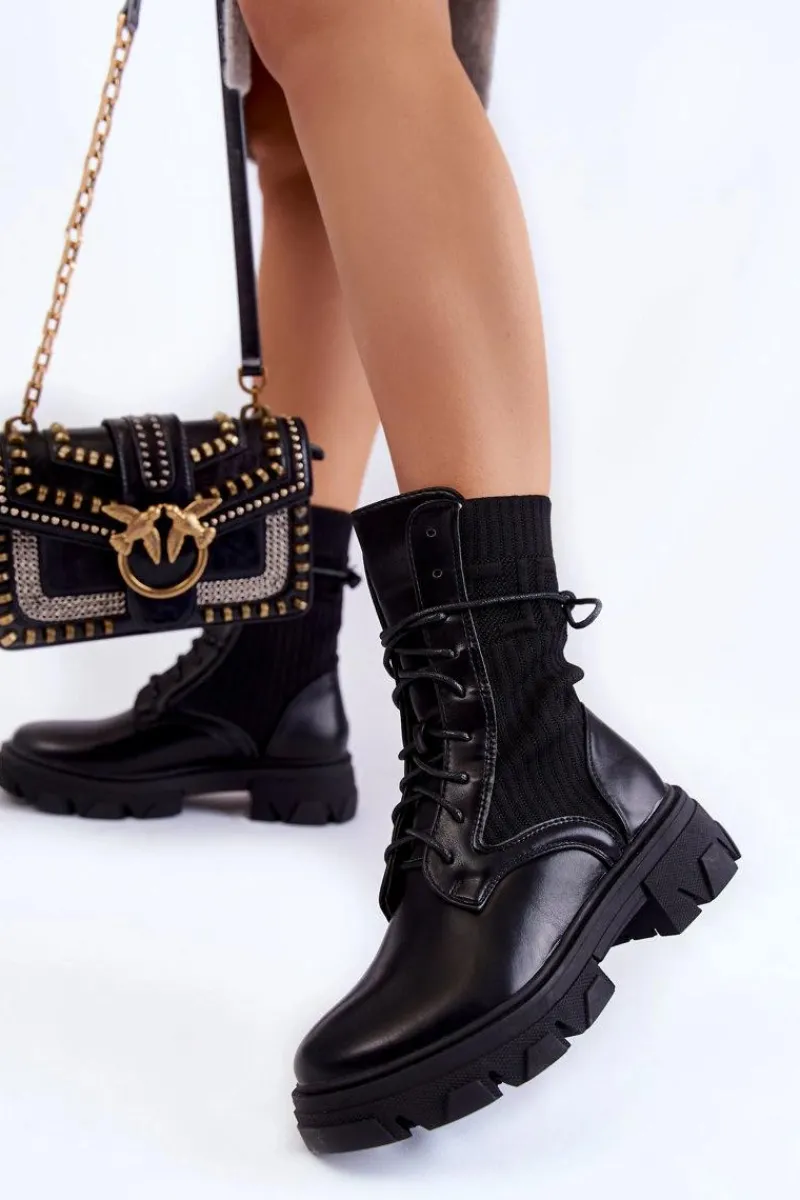 Online Boto Damskie Botki Workery Sznurowane Czarne Marlissa