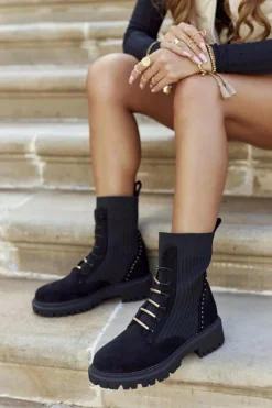 Hot Damskie Botki Workery Wsuwane Czarne Maxine Damskie Czarne Botki|Botki Płaskie