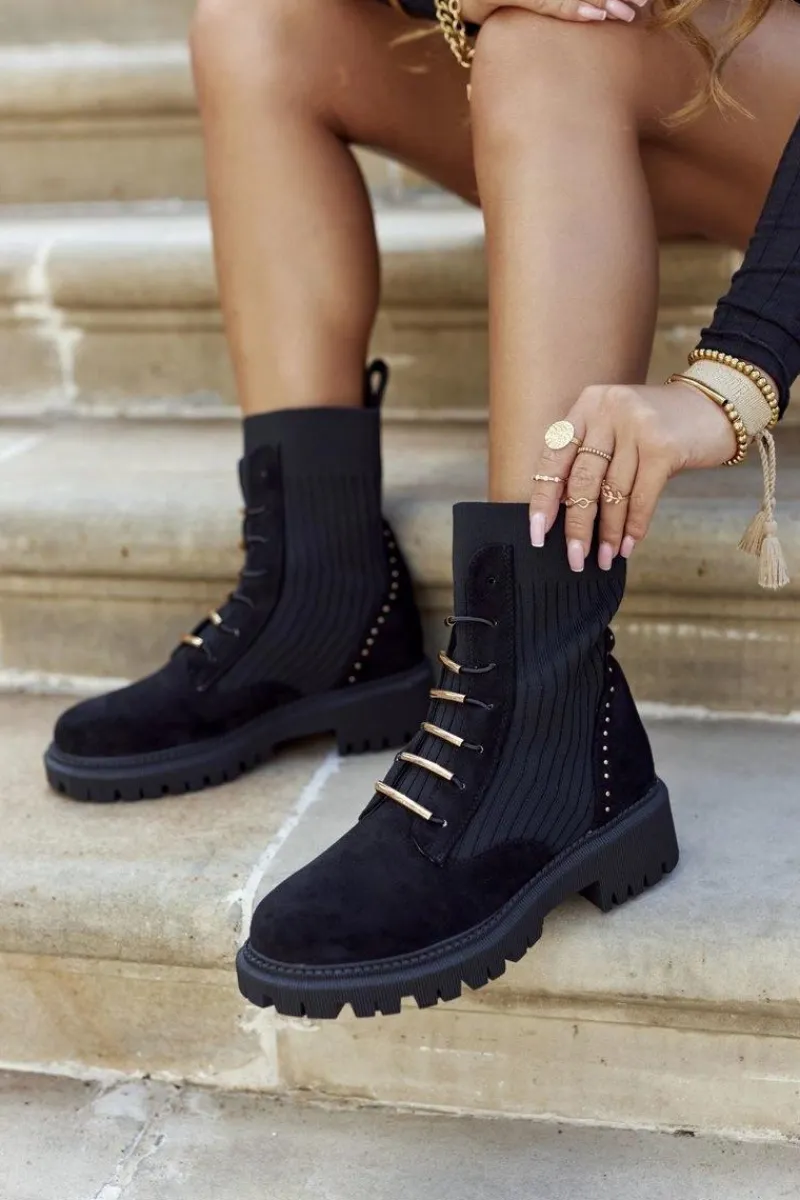 Hot Damskie Botki Workery Wsuwane Czarne Maxine Damskie Czarne Botki|Botki Płaskie