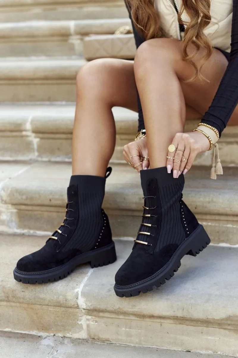 Hot Damskie Botki Workery Wsuwane Czarne Maxine Damskie Czarne Botki|Botki Płaskie