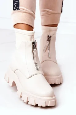 Discount Damskie Botki Workery Z Suwakiem Beżowe Cheers Damskie Damskie Trapery|Brązowe I Beżowe Botki