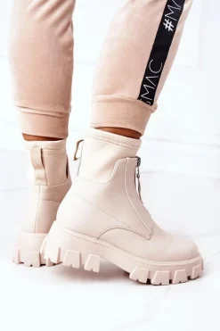 Discount Damskie Botki Workery Z Suwakiem Beżowe Cheers Damskie Damskie Trapery|Brązowe I Beżowe Botki