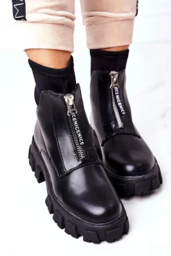 Boto Damskie Botki Workery Z Suwakiem Czarne Cheers