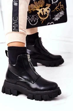 Boto Damskie Botki Workery Z Suwakiem Czarne Cheers