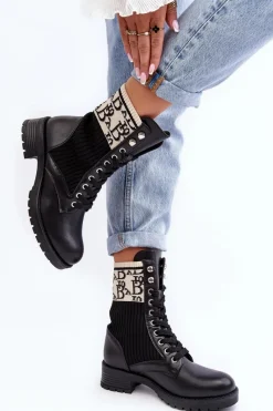 Botki Ocieplane|Botki Sznurowane>Boto Damskie Botki Workery Ze Skarpetą Czarne Hakina