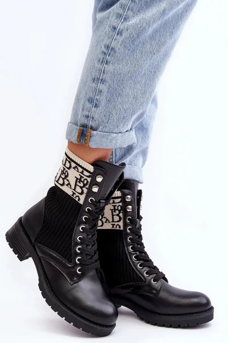 Botki Ocieplane|Botki Sznurowane>Boto Damskie Botki Workery Ze Skarpetą Czarne Hakina