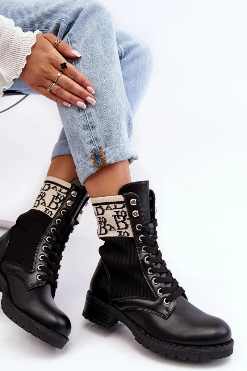 Botki Ocieplane|Botki Sznurowane>Boto Damskie Botki Workery Ze Skarpetą Czarne Hakina