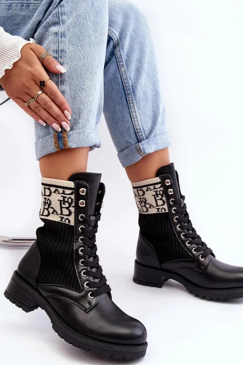 Botki Ocieplane|Botki Sznurowane>Boto Damskie Botki Workery Ze Skarpetą Czarne Hakina