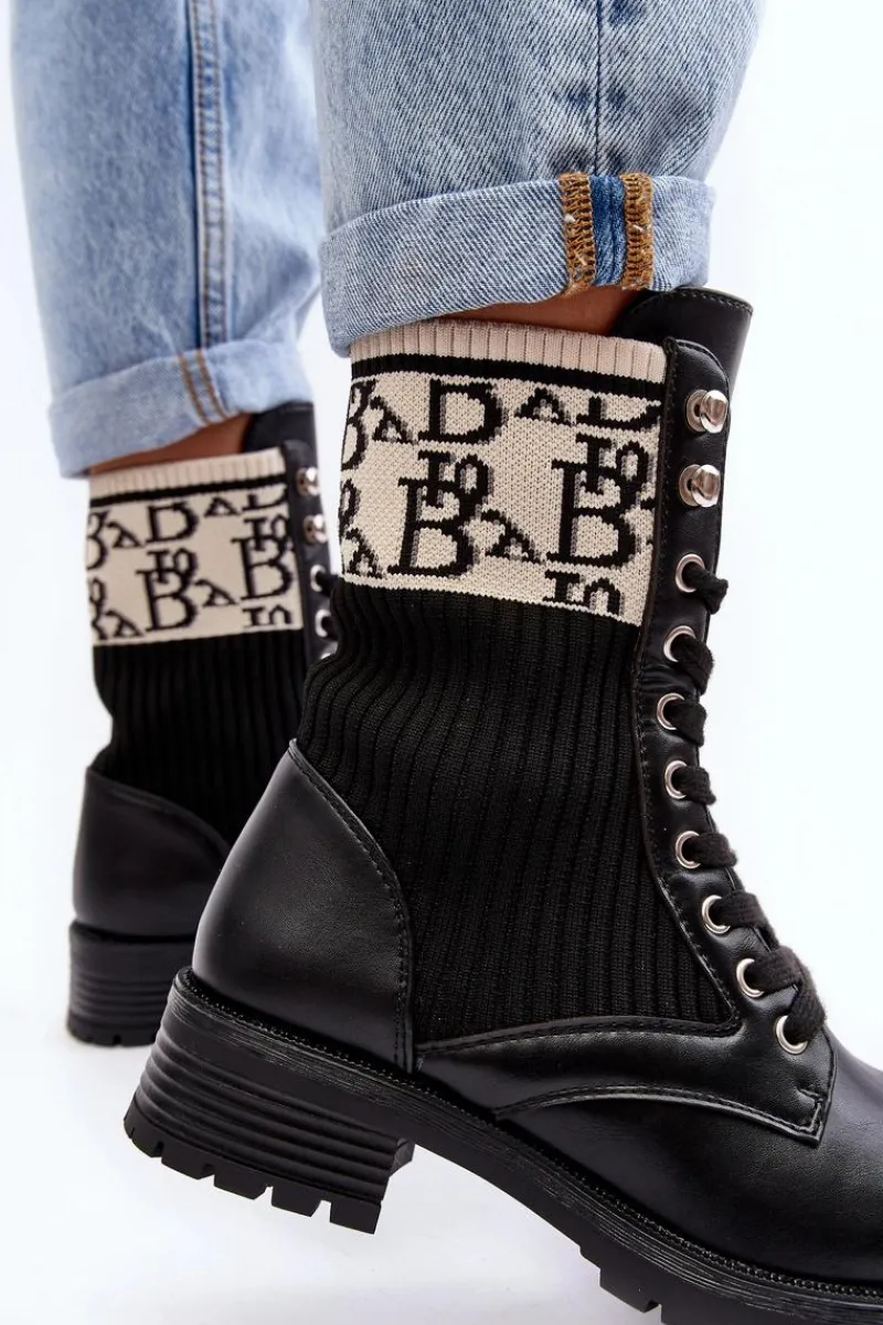 Botki Ocieplane|Botki Sznurowane>Boto Damskie Botki Workery Ze Skarpetą Czarne Hakina
