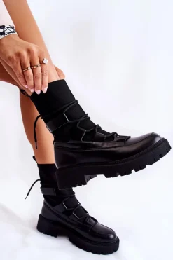 Czarne Botki|Botki Zimowe Damskie>Boto Damskie Botki Workery Ze Skarpetą Czarne Fallor