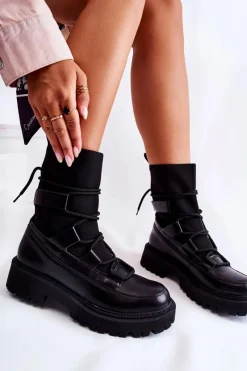 Czarne Botki|Botki Zimowe Damskie>Boto Damskie Botki Workery Ze Skarpetą Czarne Fallor