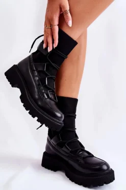 Czarne Botki|Botki Zimowe Damskie><noscript><img width=