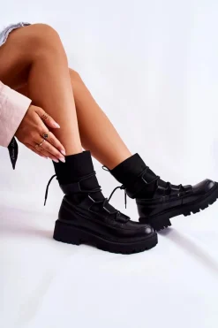 Czarne Botki|Botki Zimowe Damskie><noscript><img width=