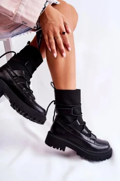 Czarne Botki|Botki Zimowe Damskie><noscript><img width=