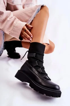 Czarne Botki|Botki Zimowe Damskie><noscript><img width=