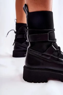 Czarne Botki|Botki Zimowe Damskie><noscript><img width=