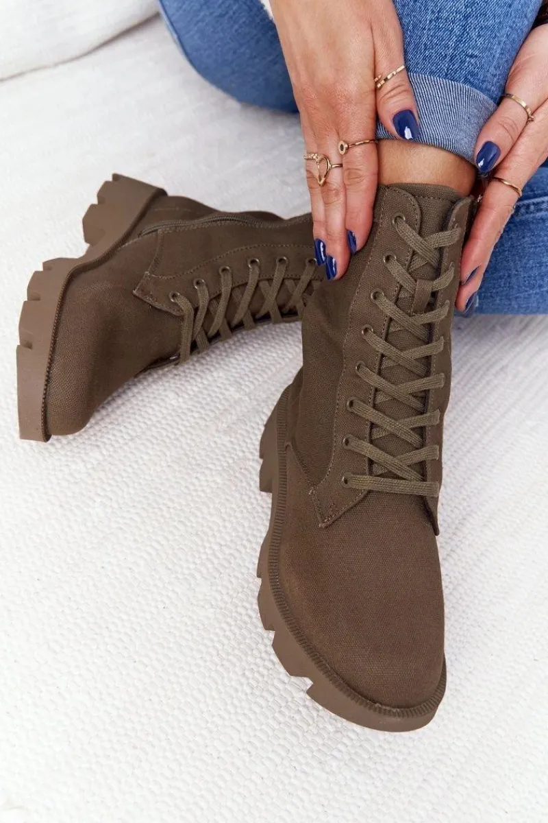 Damskie Trapery|Botki Sznurowane>Boto Damskie Botki Workery Zielone Haley