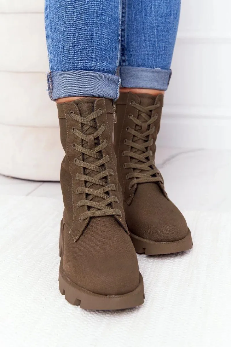 Damskie Trapery|Botki Sznurowane>Boto Damskie Botki Workery Zielone Haley